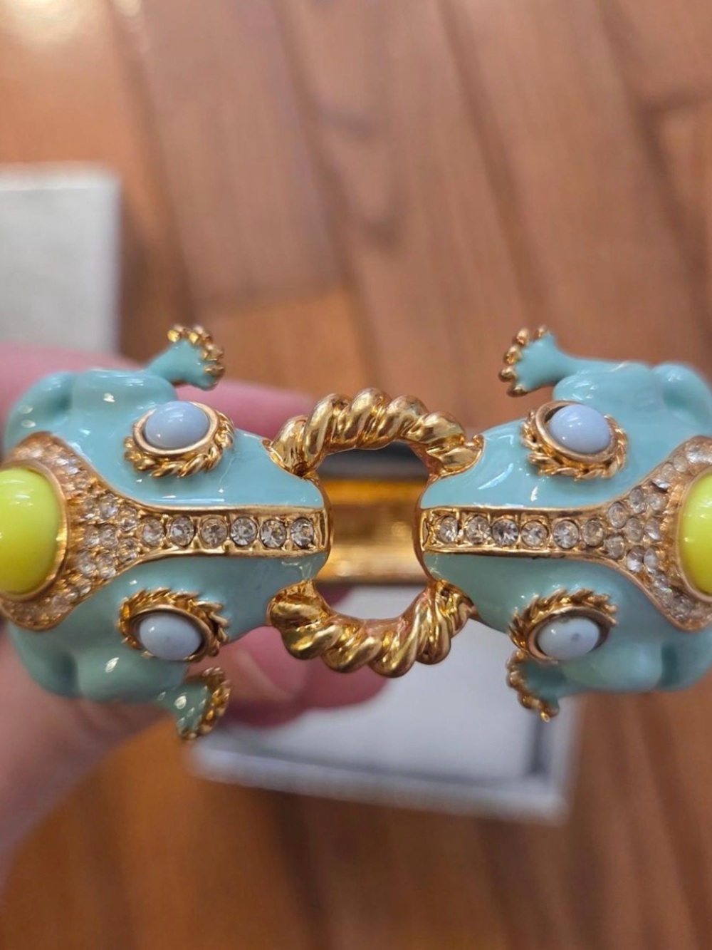 J. Crew Gold-Tone Turquoise Frogs Hinged Bracelet with Yellow Accents